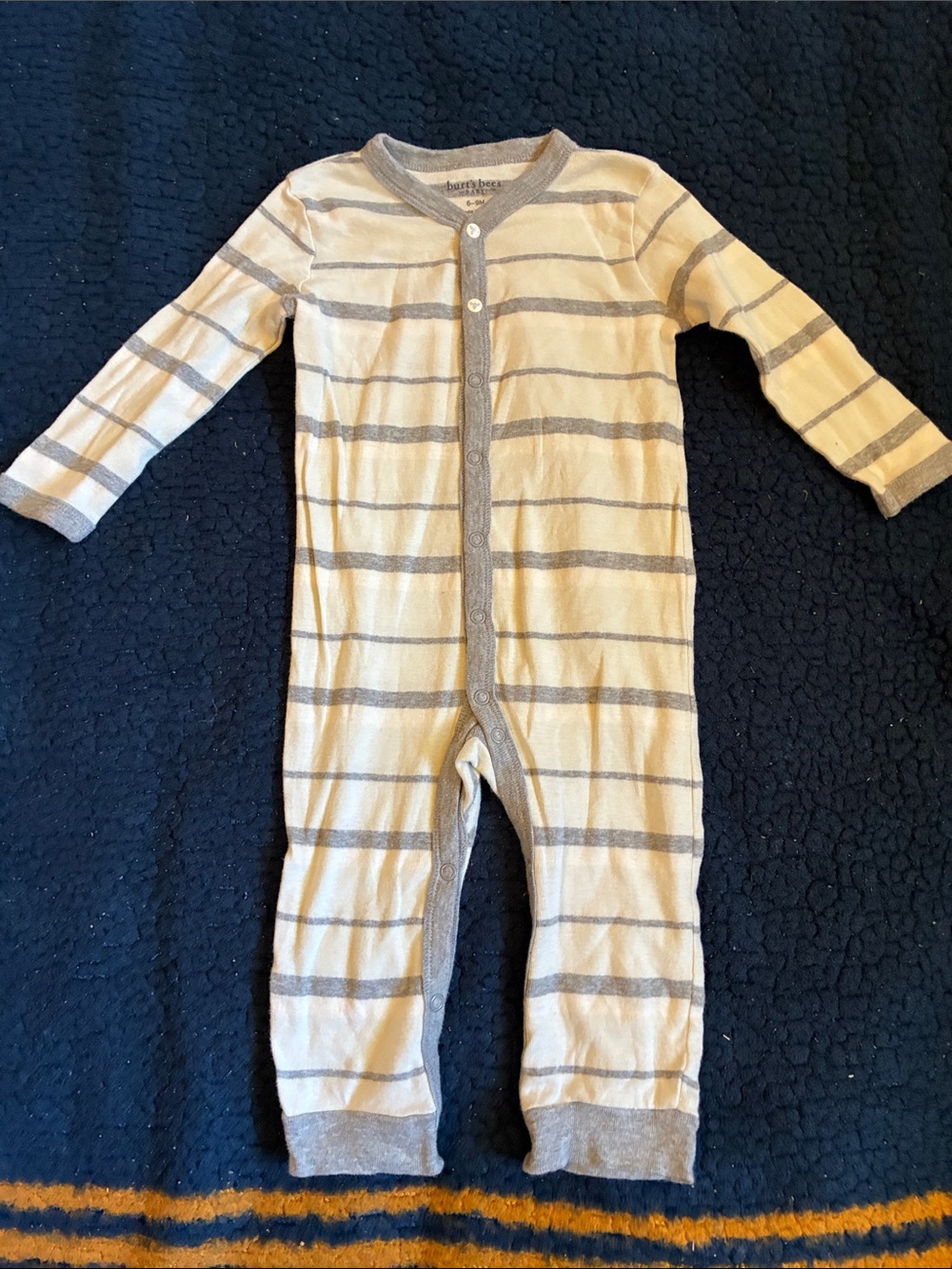 Burt's Bees Baby Cream and Gray Striped Cotton Footie